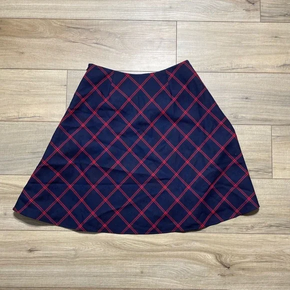 Brooks‎ Brothers Red Fleece Womens Plaid Wool Ruffle Front Skirt Size 2 Blue Red - Picture 11 of 13
